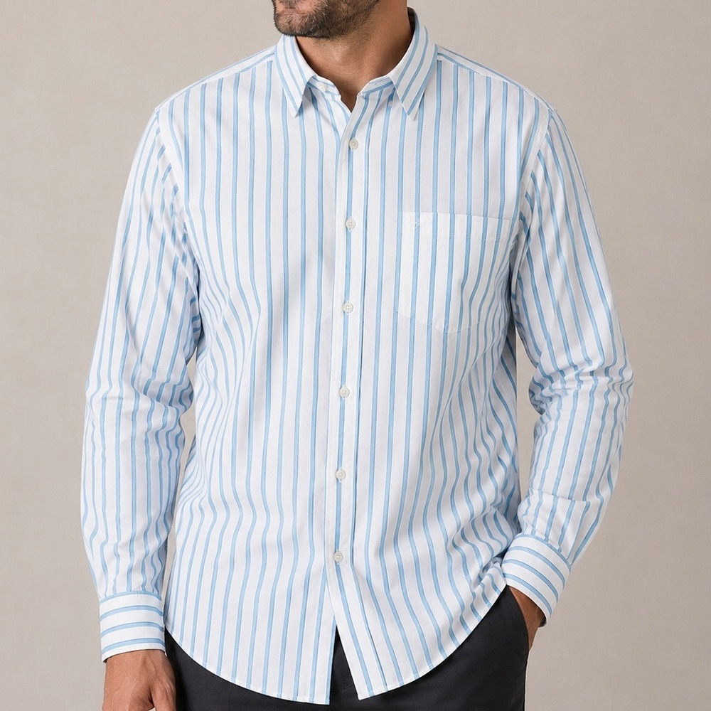 Aeropostale XXL TTG White Blue Striped 100% Cotton Long Sleeve Button Down Shirt